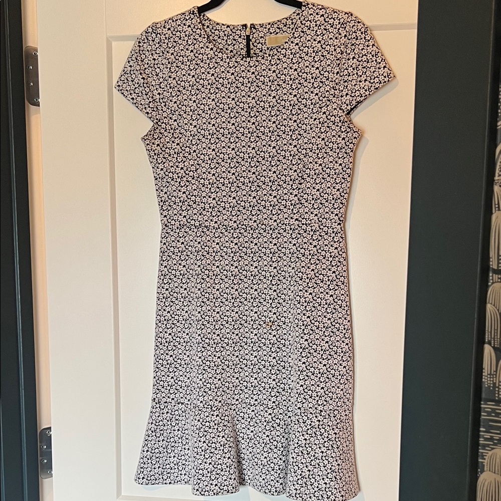 Michael Kors Black and White Floral Midi Dress